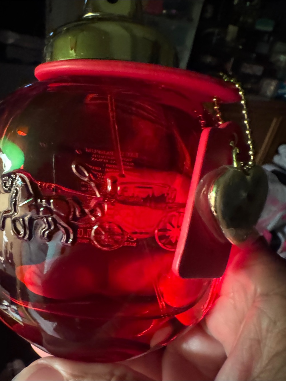 Coach Red Glass Ornament with Gold Heart Charm